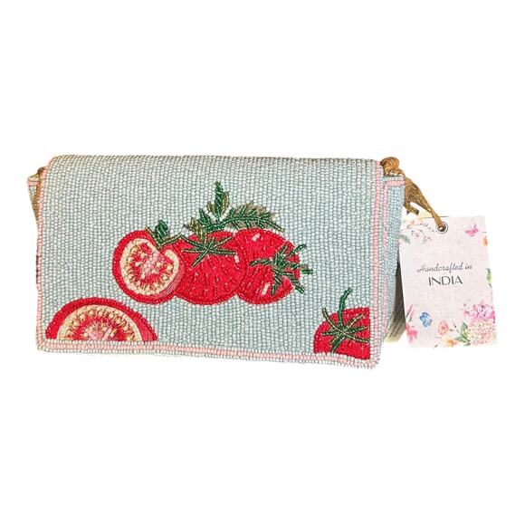 Viral Tiktok Tomato Beaded Crossbody Bag with Gold Chain and Red Tassels NWT - Picture 3 of 3